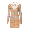 Casual Dresses Women Halter Mini Dress Long Sleeve V Neck Gradient Print Party Cocktail Bodycon