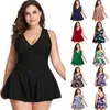 Damen-Bademode, zweiteilige Badeanzüge mit V-Ausschnitt, große Größe, Badekleid, Shorts, Bauchkontrolle, Badeanzug, L, XL, 2XL, 3XL, 4XL, 5XL