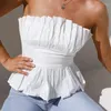 Frauen Tanks sexy trägerlose weiße Frauen Camisoles Falten Hemdriemen Weste weibliche Clubparty geschnittene Tops Rückenless Casual Camis von Schulter