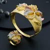 Collana Orecchini Set ModemAngel Begonia Flowers Luxury 3 Tone SunFlower Party Wedding Women Bracciale Bangle Ring Dress Jewelry