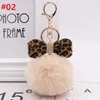 Nieuwe luipaard boog pluche sleutelhanger charme pluizige faux konijn fur ball key ketens vrouwen handtas hangers auto sleutelring sleutelhangers crystal boog sieraden