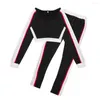 Women's Tracksuits Autumn Spring Women Two Pieces Casual Tracksuit Side-striped Crop Tops Ankle-length Pants Sportwear Set S-XL