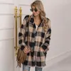 Kvinnors päls 2023 Long Faux Coat Women Plaid Jacket Winter Sleeve Fluffy Teddy Ladies Warm Plush Kvinna