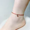 Anklets nymf äkta 18k guld anklet au750 kalebass hänge justerbart rött rep för kvinnor fin smycken gåva j574