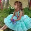 Flicka klänningar blomma puffy klänning prinsessan mint grön baby födelsedag flickor första nattvards anpassad