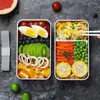 Zestawy obiadowe Bento Box 2 poziomy pojemnik na lunch z zestawem sztućców dla dorosłych i dzieci kuchenka mikrofalowa można myć w zmywarce
