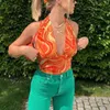 Damestanks dames zomer halter v nek y2k verband mouwloze korset crop tops 2023 sexy oranje streep feest camisole mode streetwear