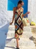 Vestidos casuais 2023 Boho Multi Color Crochet Midi Dress Women Women Summer Manless Hollow Out Beachweares Sundresses Vestidos