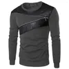 Men's Hoodies Mens Long Sleeve Crew Neck Sweatshirt Leather Patchwork Casual Slim Fit Muscle Pullover Tops