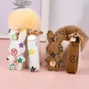 Bunny Design Key Chains Ring Pompom Ball Rabbit Bag Pendant Charm Keyring Buckle Gift Jewelry Accessories PU Leather Brown Flower Animal Lanyard Car Keychain Holder