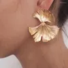 Stud Earrings Simple Gold Color Fashion Ginkgo Leaves For Women Plant Jewelry Gift Brincos Exaggerated Small Flowers Metal