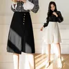 Skirts Limiguyue Elegant Women Irregular Single Breasted A-Line Korean Skirt High Waist Office Vintage Knee-length K3879