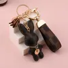 Bunny Design Key Chains Ring Pompom Ball Rabbit Bag Pendant Charm Keyring Buckle Gift Jewelry Accessories PU Leather Brown Flower Animal Lanyard Car Keychain Holder