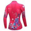 Yarış Ceketleri Kadın Tam Kollu Bisiklet Jersey Parlak Gül Kırmızı Çiçek Baskı Nefes Alabilir Hızlı Kuru Binicilik Formaları Özelleştirilmiş/Toptan