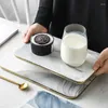 Plates Creative Marble Ceramic Cutting Board With Glod Rim Kitchen Sushi Bread Cheese Serving Rectangular Plate Storage Tray