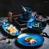 Pratos japoneses azul forno de cerâmica utensílios de mesa americanos pratos domésticos tigela de arroz prato de restaurante principal prato de jantar de restaurante