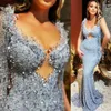 ASO 2023 Arabo Ebi Sier Mermaid Prom Abiti cristalli Cristalli in rilievo Formale Formale Accogliente Accogliente Abito di fidanzamento Birthing Dress ZJ806