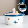 Bowls Creative Cartoon Instant Noodle Bowl Dining Room Ceramic Fruit Salad Fast With Mobile Phone Holder Kitchen Tableware