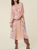 Casual Dresses Happie Queens Women Pink Floral Print Square Collar Short Sleeve Bohemian Midi Dress Beachwear Lady Robe Vestidos