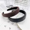 PU Leather Hair Band for Women Old Flower monograms Head Bands Wide Edge Sponge Hair Clip womens girls black brown Hair Accessories headband T295CIO