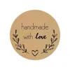 Gift Wrap 500PCS/Roll Festive Baking Decoration 1-Inch Round Natural Kraft Paper Olive Branch Handmade Love Sticker Label