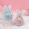 Sac cadeau de mariage créatif en forme d'oreille de lapin, sac décoratif en velours pour bonbons, sac à cordon, sac de rangement de bijoux DE978