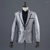 Ternos masculinos masculinos cinza prateado comprimento médio smoking fino baile de formatura terno de casamento formal palco coro traje blazer e calças