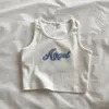 Canotte da donna Camis con lettere ricamate a vita alta Crop Top da donna Canotta traspirante a costine Tinta unita Streetwear Y2K Gyaru Canotta per abbigliamento 221231