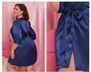 Women's Sleepwear Women's Blue Color 5xl Plus Size Thin Section Half Sleeved Silk Nightgown Bathrobe Sexy Fashion Large Satin Robes For