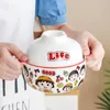 Bowls 650ml Noodle Bowl with Lid Cartoon Shins Marukos Creative Spoon Ceramics Instant Room الطالب