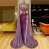 Robes de soirée gracieuses en velours violet avec manches longues Cape miroir sirène perlé paillettes col haut aso ebi robe de bal