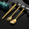 Flatware Sets 3Pcs/Set Stainless Steel Colorful Dinnerware Set Creative Guita Dessert Cake Fork Spoon Cutlery Portable Tableware