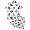 Men's Casual Shirts Men's Fashion Loose White Print Hawaiian Shirt And Shorts Set One Button Short Sleeve Beach Clothes