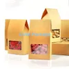 120st/Lot 10x21.5x6cm Kraft Paper Box med tydligt fönster DIY -presentförpackning Matlagring Förpackning Oagan Bag för mellanmålkakor Nötter Partihandel