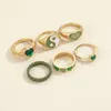 Clusterringen Wukalo Vintage Golden Heart Set for Women Fashion Pink Green Color Resin Flower Love Ring Groothandel sieraden