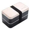 Servis uppsättningar Bento Box 2 Tiers Lunch Container med bestick för vuxna och barnmikrovågsugn Safe238G