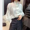 Женские блузки шелковые женские женские лето 2023 г. белые рубашки с длинным рукавом мода свободная корейская топ-вырез