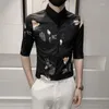 メンズカジュアルシャツ3Dフローラルパターンプリントファッションラグジュアリースリムハーフスリーブシャツ男性夏の品質ソフト快適な氷のカミサマスキュリナ