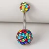 14G Fully-jewelled Belly Button Rings Colorful Double Ball Body Navel Ring Barbell for Men Women Body Piercing
