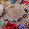 Charm Bracelets Natural Lapis Amazonite Black Agates Oval Beads Gold Chains Bracelet Women Pink Quartz Crystal Simple Jewelry