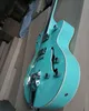 6 Strings Sky Blue Semi Hollow Electric Guitar with Big Tremolo Rosewood Fretboard Customizable