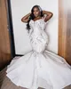 Plus Size 2023 Mermaid Wedding Dresses Sleeveless Sparkly Bridal Gown Beading Sweep Train Vestido De Novia