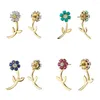 Stud Earrings Fashion Multicolor Crystal CZ Flower For Women Gold Plated Leaf Statement Blossoms Female Jewelry