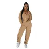 Partihandel Fall Winter Tracks Duits Women Outfits Two Piece Set Long Sleeve Solid Sweatsuits Hooded Jacket and Pants Casual Sportswear Fitness Jogging Suits 8715