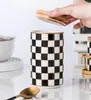 Storage Bottles Kitchen Container Checkerboard Sealed Jar Ceramic With Lid Candy Coffee Beans Tea Box Metal Rack