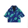 Herenpakken oversized losse 2023 -stijl blad groen bedrukt blauw Koreaanse mode streetwear moderne herenkleding voor vriendje