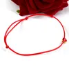 Anklets NYMPH Real 24K Gold Anklet 999 Heart Pendant Adjustable Red Rope For Women Fine Jewelry Gift J573