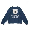 Men's Sweaters 23AW HUMAN Autumn MADE Winter Polar Bear Written Words Pattern Relaxed Home Men's And Women's Loose Sweater