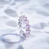 Klusterringar unikt hantverk silver inlagd hjärtformad rosa kristall citrin damer ljus lyx charm öppnings justerbar ring