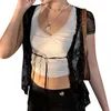 Women's Blouses Xingqing Women Sexy Blouse See Through Y2K Mesh Cardigan Shirt Ladies Girls Short Sleeve Button Down Lace E-Girl Crop Top